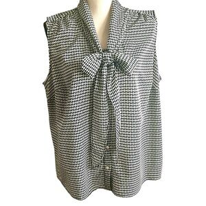 Talbots Diamond Cross Scarf Tie Blouse Black Ivory Sleeveless Top Plus 18WP